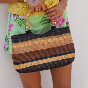 Vintage 1990s Sonoma Tropical Bag Wicker Hand Bag